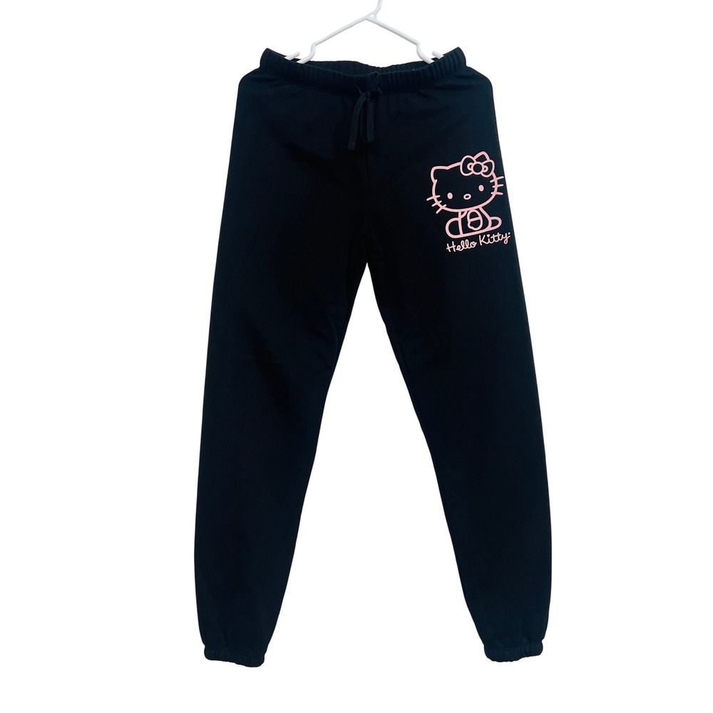 Sanrio‎ Hello Kitty Black Fleece Joggers Pink Graphic Sweatpants XS Mad Engine